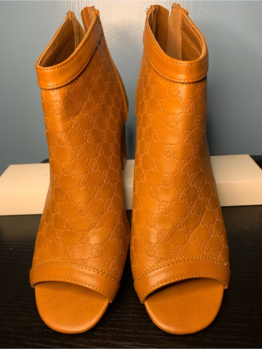 Christian Lacroix Tan Embossed Peep-Toe Shootie